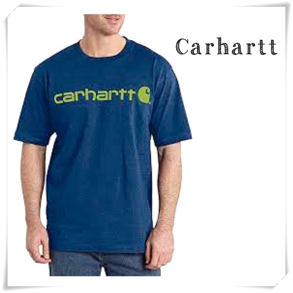 CARHARTT Carhartt Blue Neon Yellow Logo Short Sleeve T-Shirt Size M